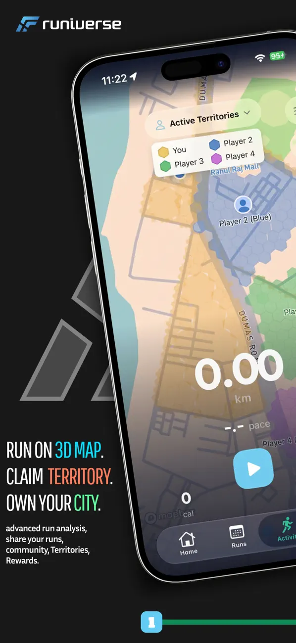 Runiverse app showing territory on the city map
